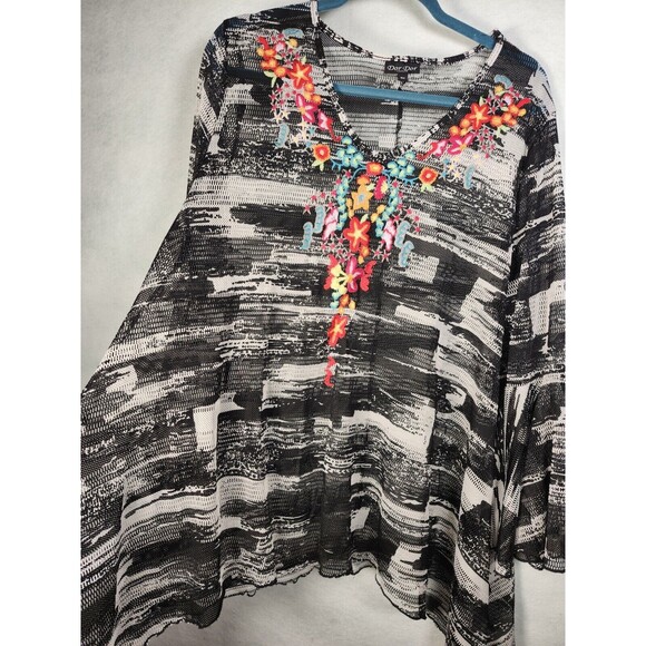 Embroidered Coverup 3X 2X Tunic Mesh Long Sleeve Boho Floral Dor Dor Couture - Picture 7 of 8